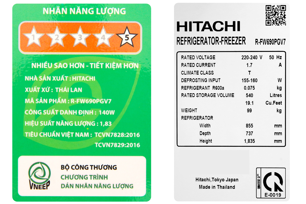 Tủ lạnh 4 cánh Hitachi R-FW690PGV7 GBW