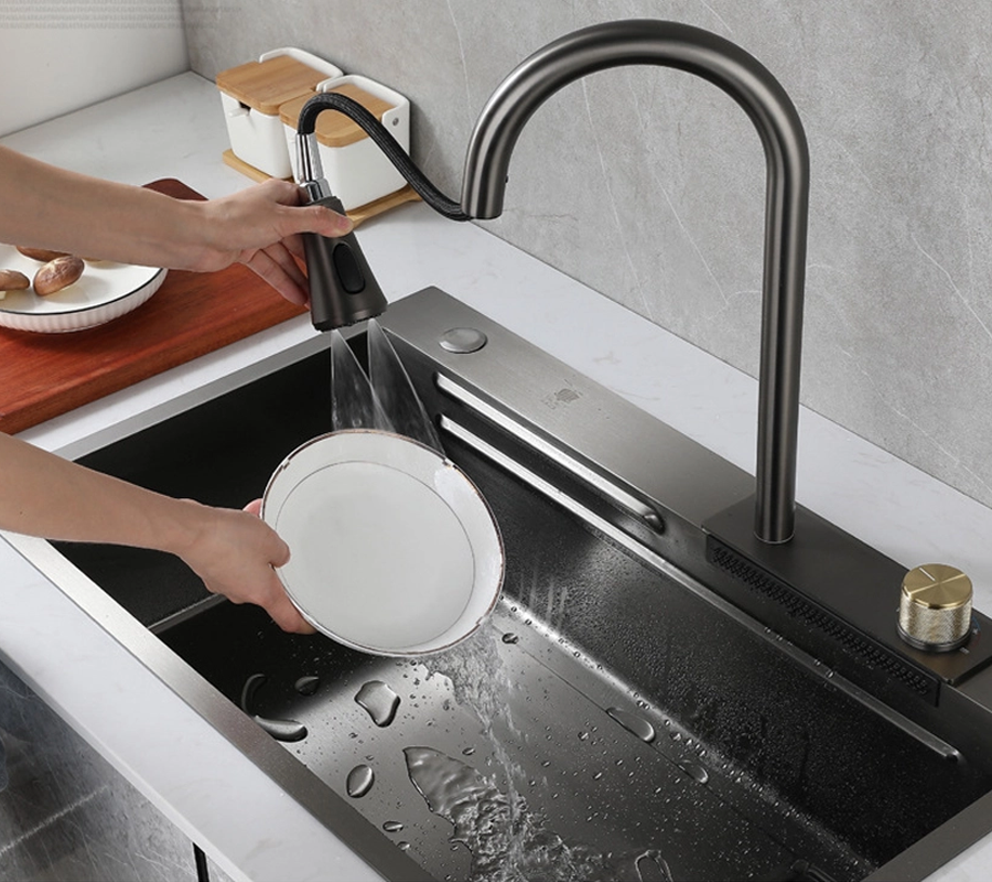 Combo Chậu rửa chén I-Royal IR-7546CBNSBL 1 hộc inox phủ nano đen