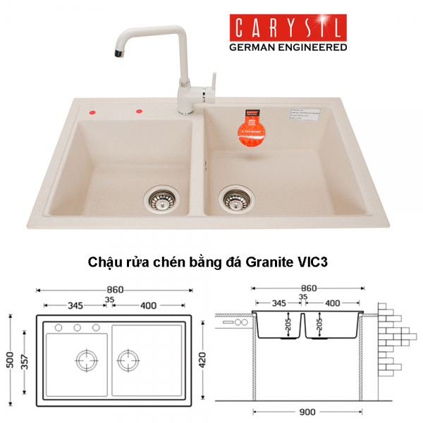 Bồn rửa bằng đá nhân tạo Vivaldi N200 VIC3-01/Cornflakes Muối ớt