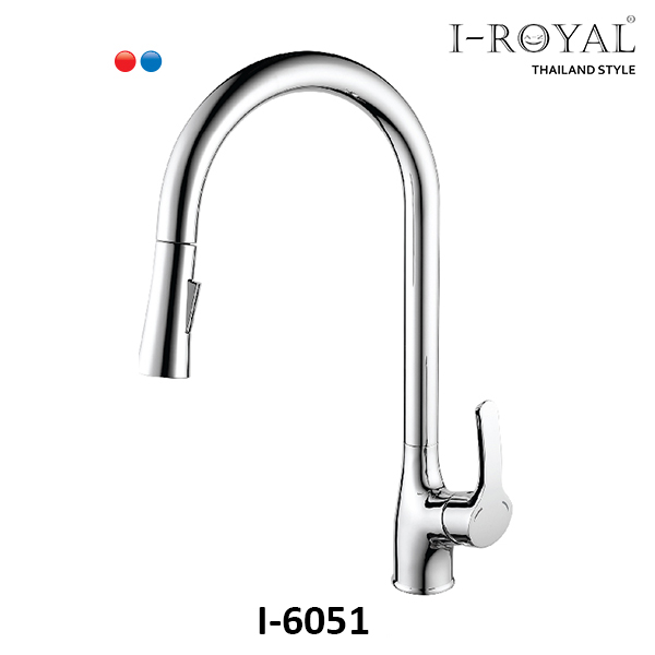 Vòi rửa chén nóng lạnh rút dây đồng thau mạ crome I-ROYAL I-6051