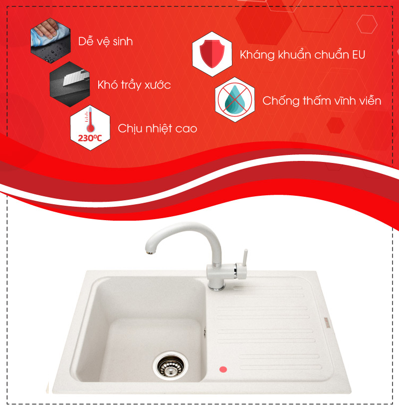 Bồn rửa bằng đá nhân tạo Waltz740 WAL1-10/Arena Xám tro