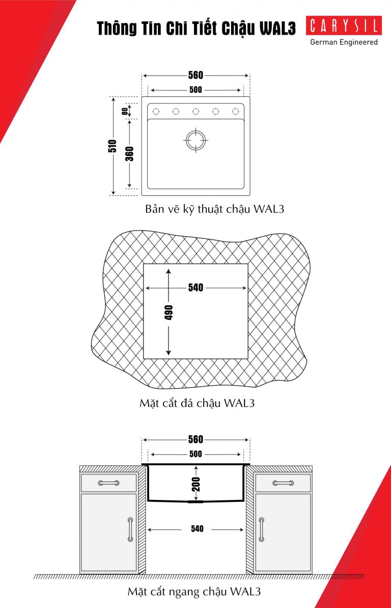 Bồn rửa bằng đá nhân tạo Waltz560 WAL3-04/Montana Muối tiêu