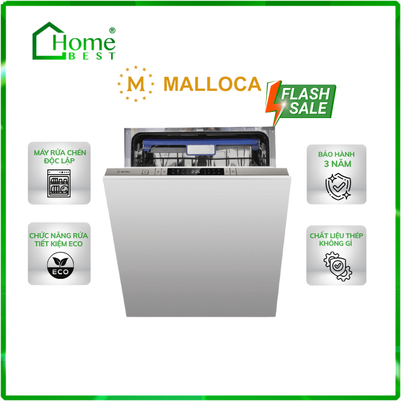 Máy rửa chén bát âm toàn phần Malloca WQP12-J7713FB