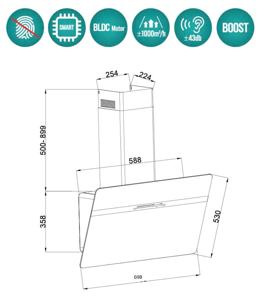 Máy hút khói, hút mùi kính vát GrandX GX H70S86B