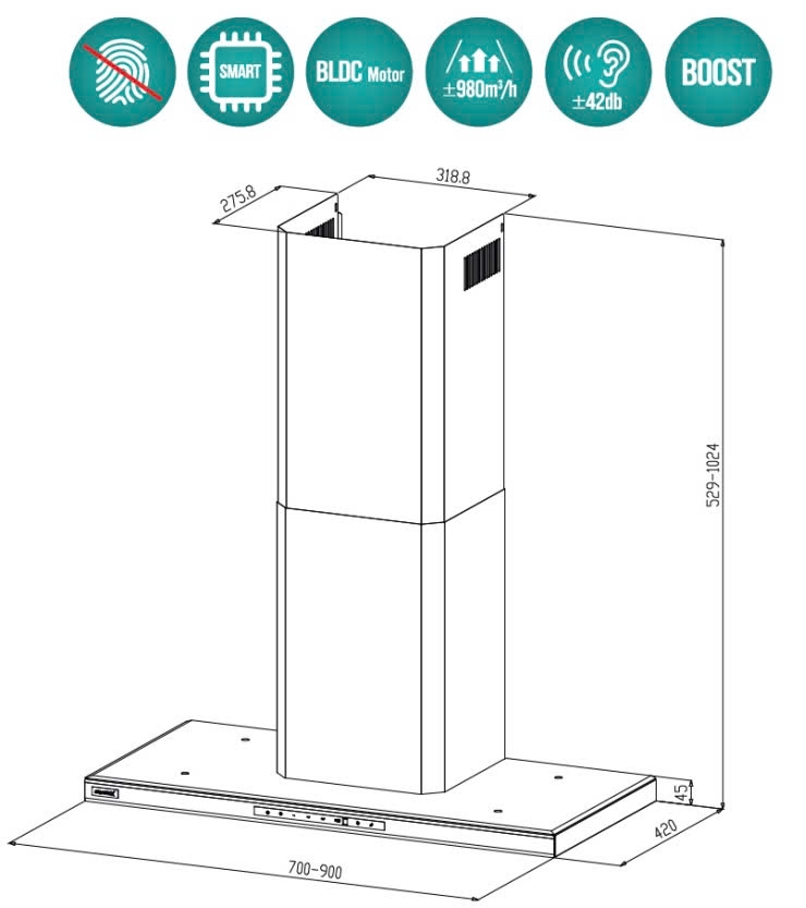 Máy hút khói, hút mùi kính ngang GrandX GX H70C69G (GX H70T69G)