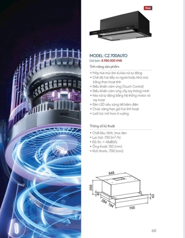 Máy hút khói, hút mùi âm tủ Canzy CZ 700AUTO