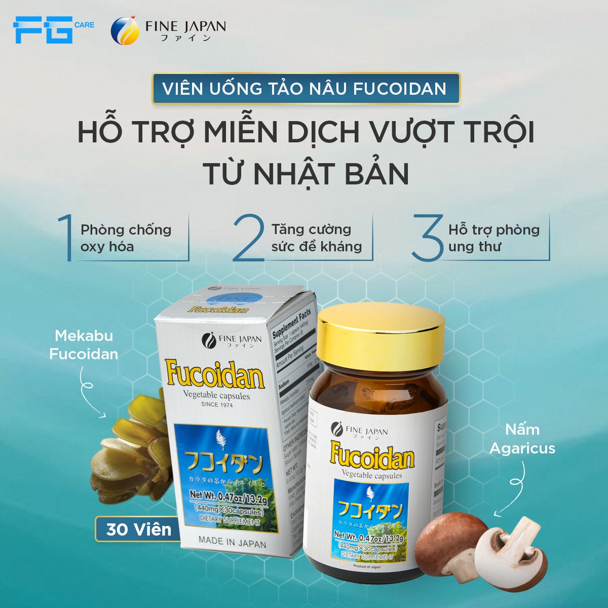 Viên uống hỗ trợ phòng ngừa và điều trị ung thư Fine Japan Fucoidan 30 viên