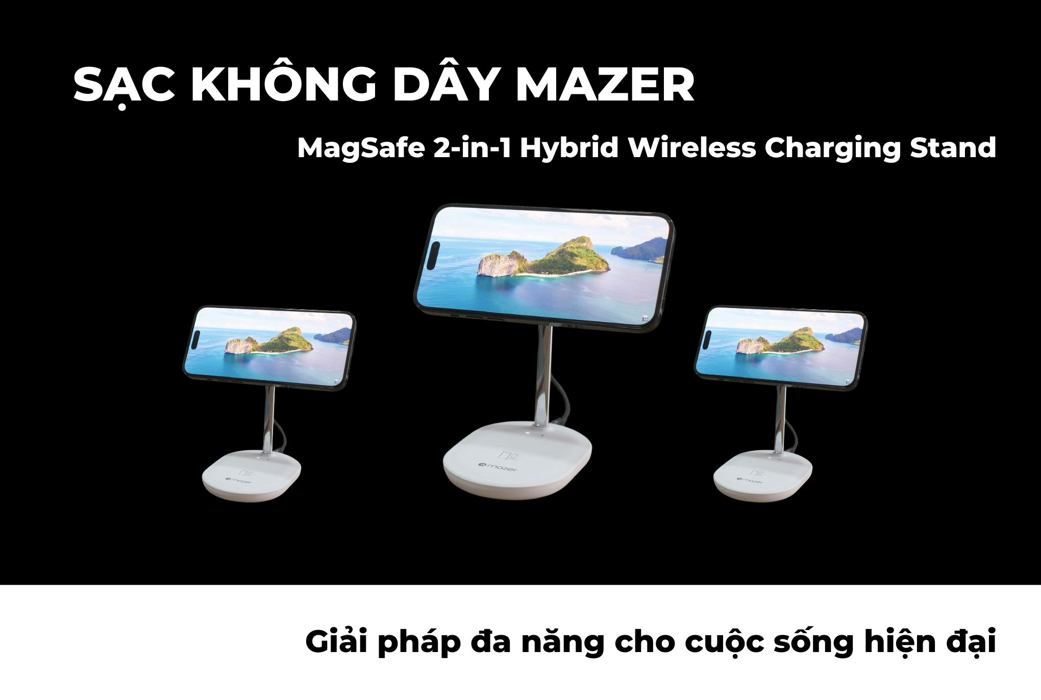 Sạc Không Dây Mazer MagSafe 2-in-1 Hybrid Wireless Charging Stand – Giải pháp đa năng cho cuộc sống hiện đại.
