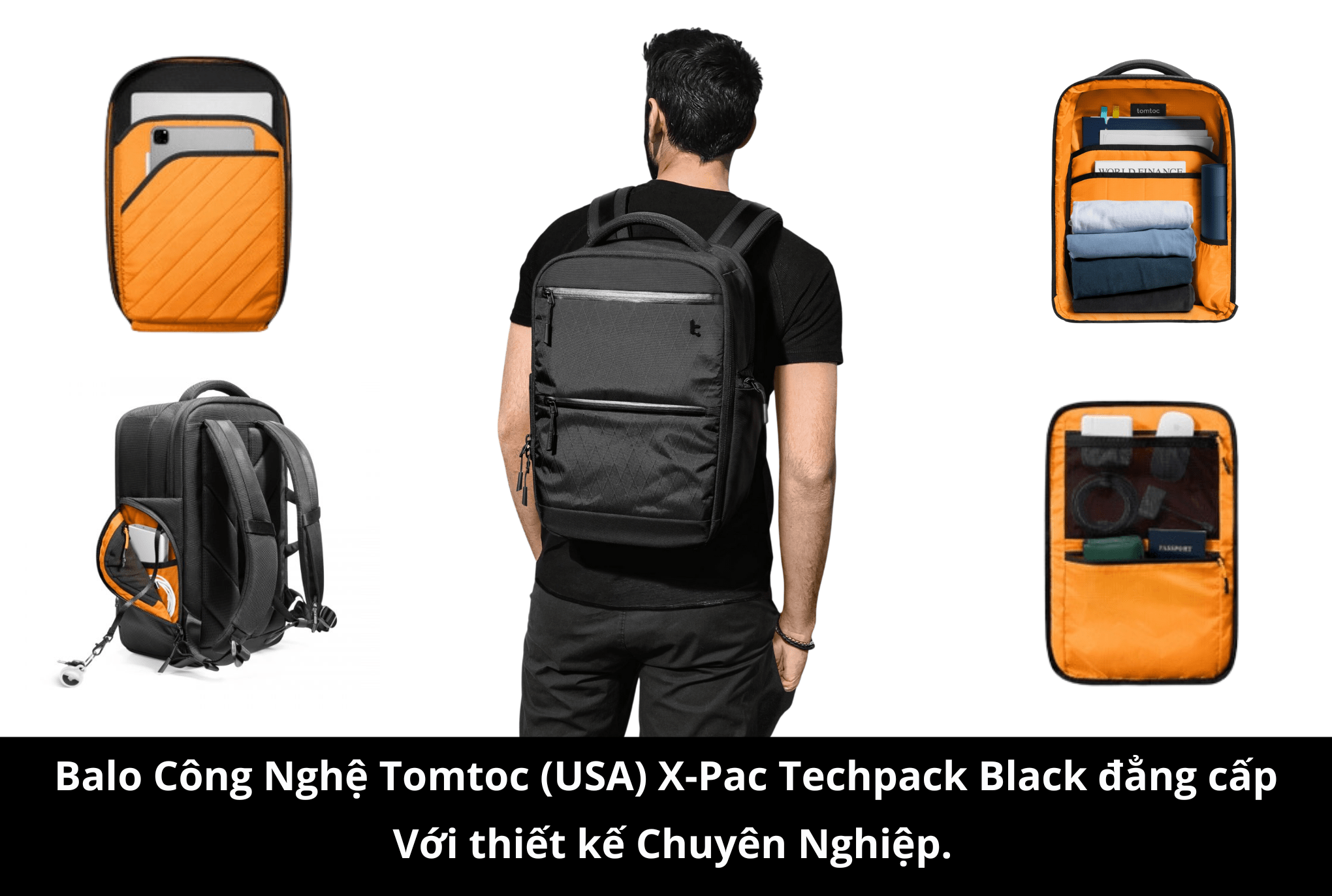 Balo Công Nghệ Tomtoc (USA) X-Pac Techpack Black đẳng cấp với thiết kế Chuyên Nghiệp.