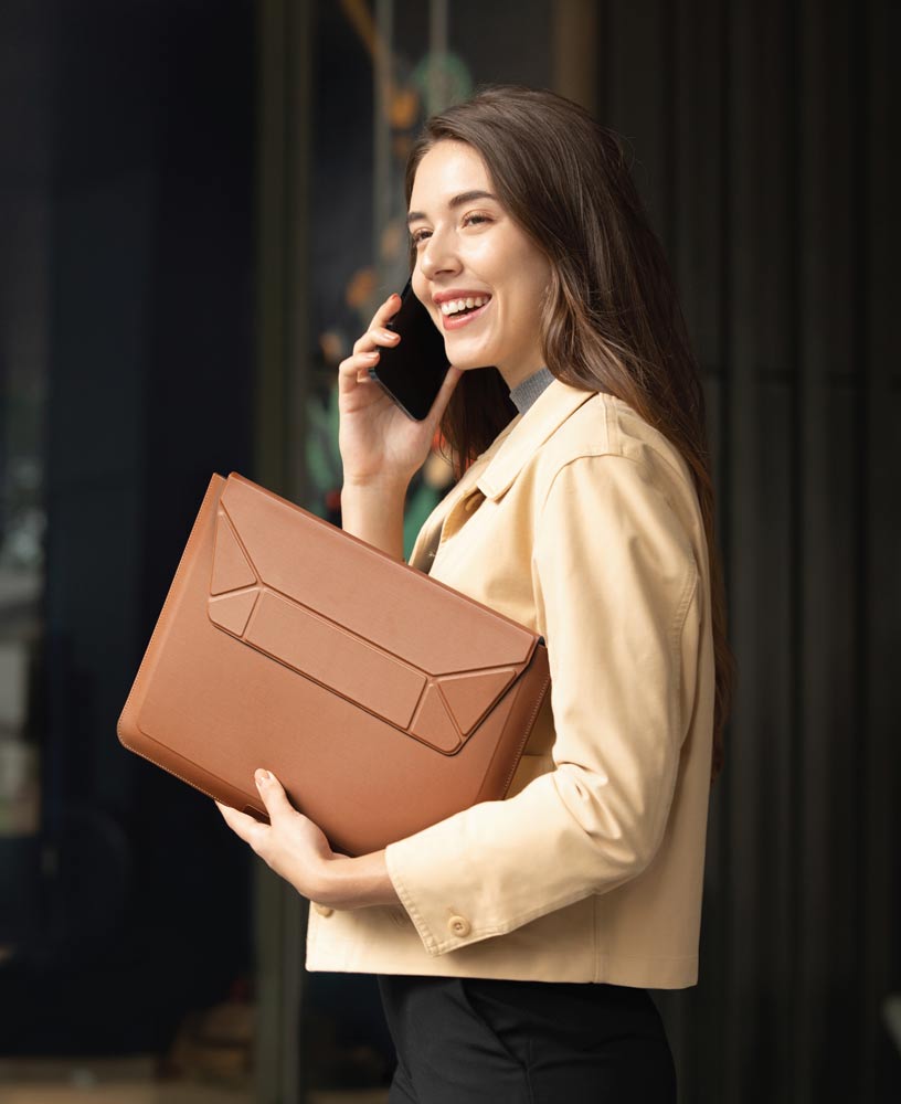 Túi Uniq Oslo Laptop Sleeve With Foldable Stand (UP TO 14”) - Da Thuần Chay Cao Cấp