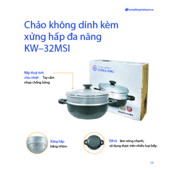 Chảo không dính K-Marble kèm xửng hấp đa năng KW-32MSI