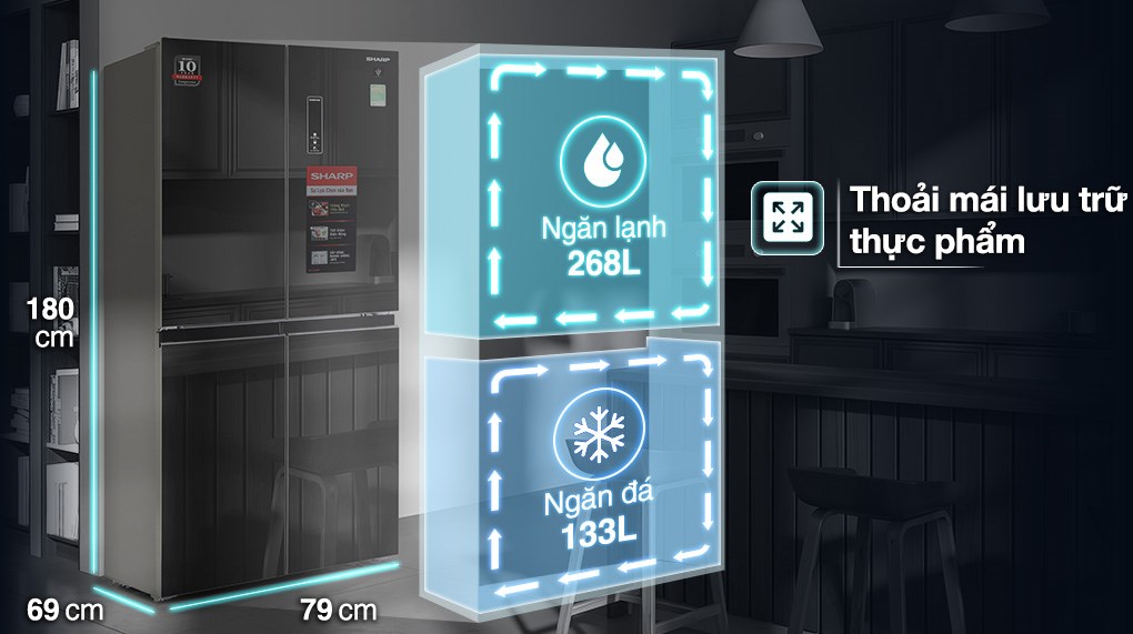 Tủ lạnh Sharp Inverter 401 lít Multi Door SJ-FXP480VG-BK