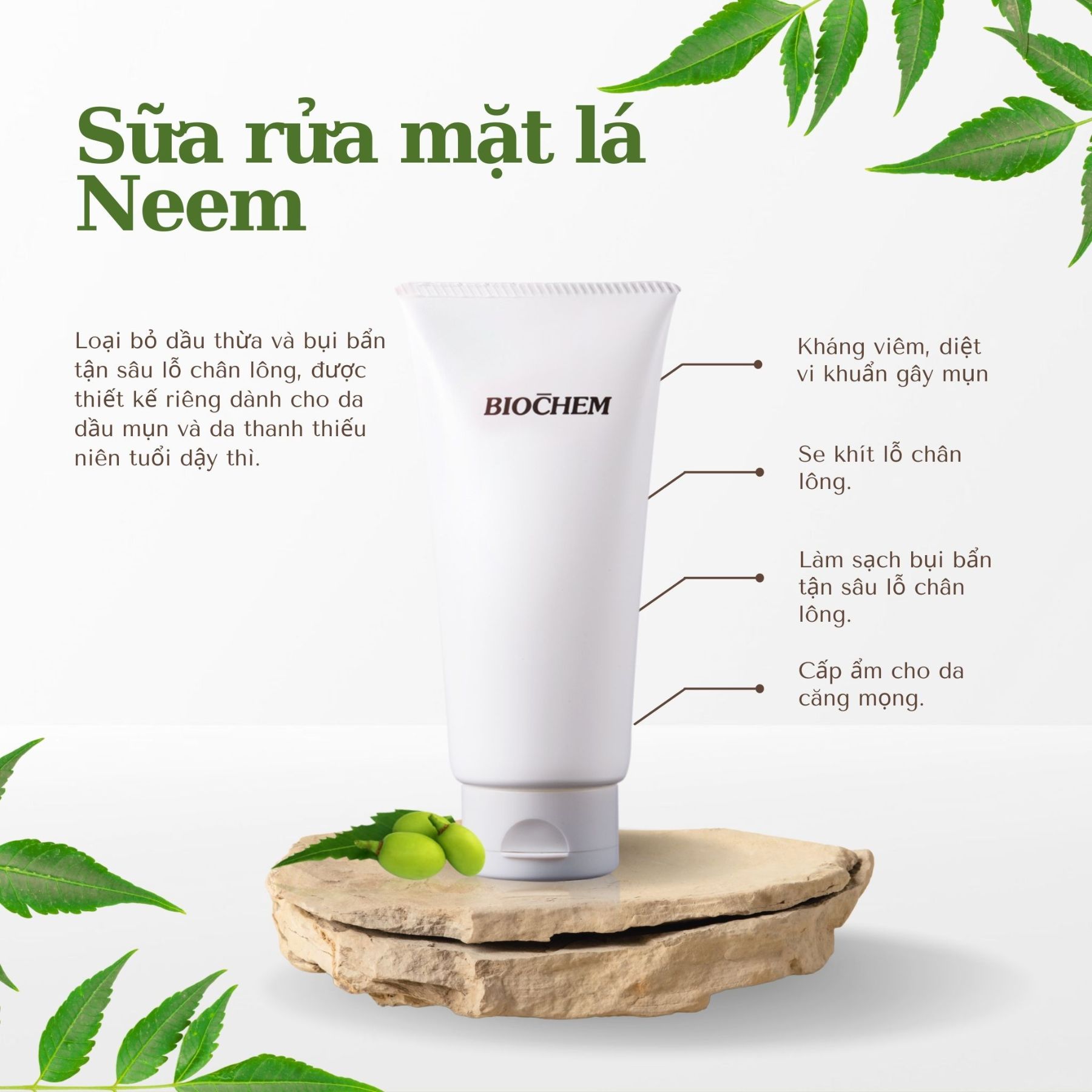 Sữa rửa mặt trị mụn chiết xuất lá Neem