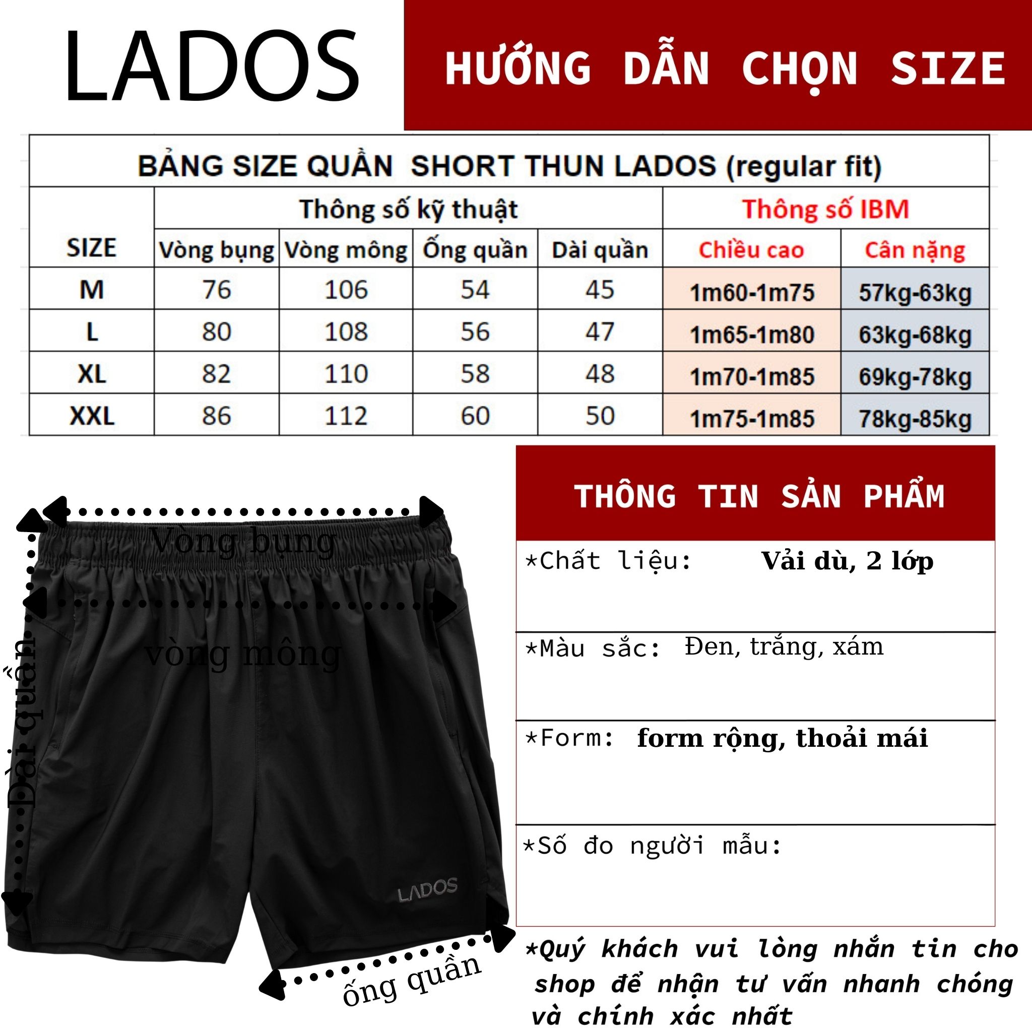 Quần short dù thể thao 2 lớp LADOS - 4077