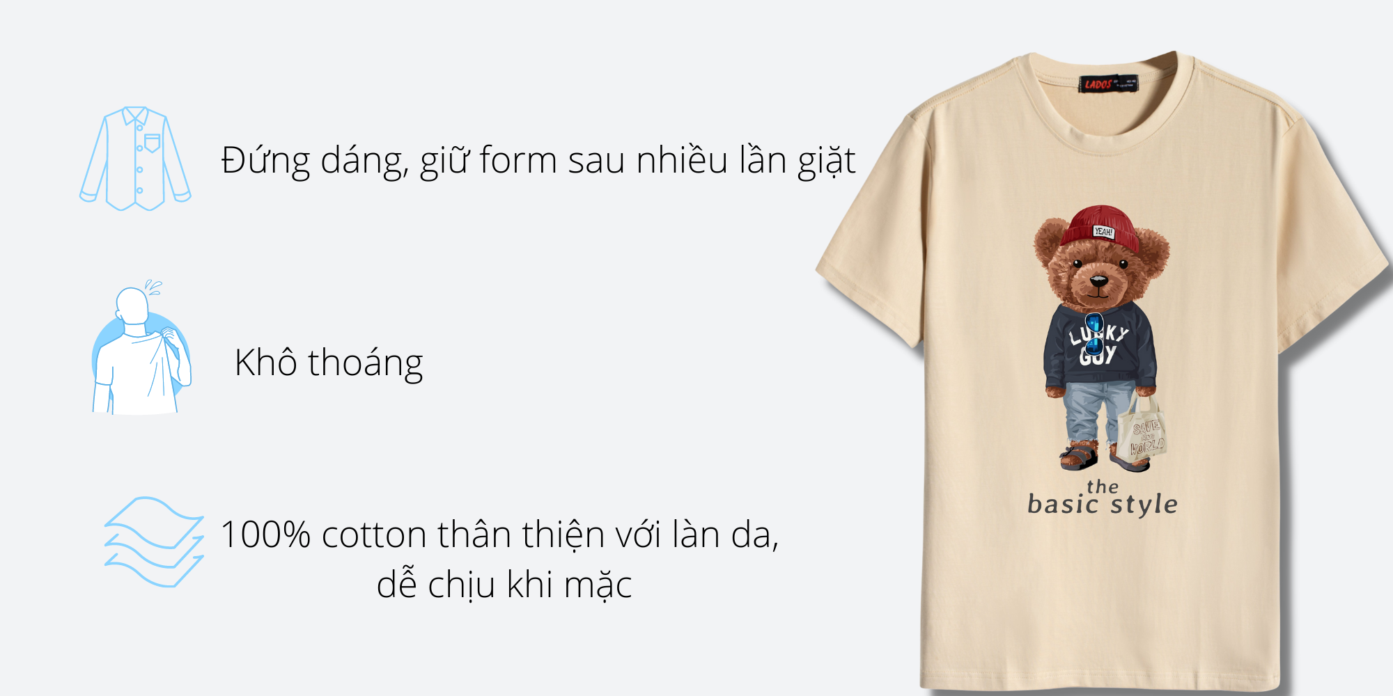 Áo thun in gấu luckyboy cao cấp LADOS - 9095 Áo thun in gấu luckyboy cao cấp LADOS - 9095