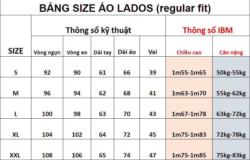 Bảng size áo