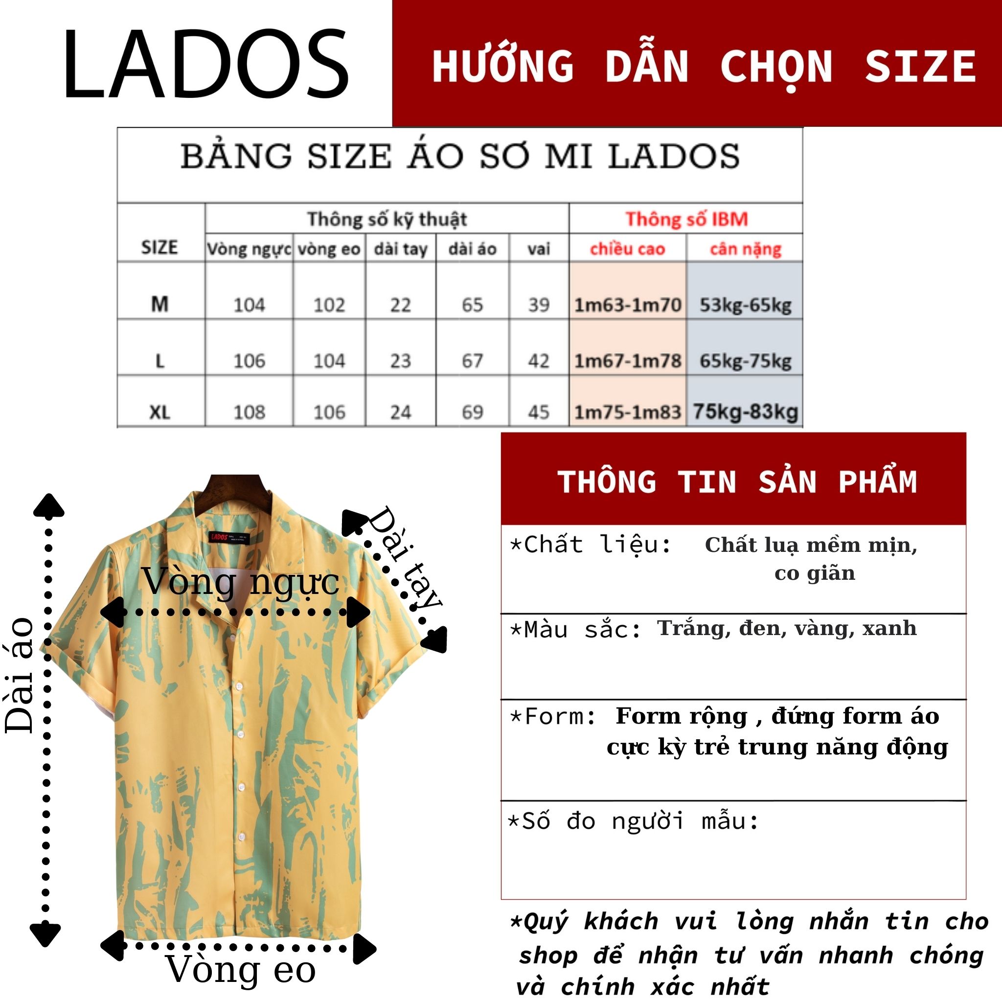 Áo sơ mi tay ngắn họa tiết phối cổ vest chất kate lụa nến LADOS - 8061