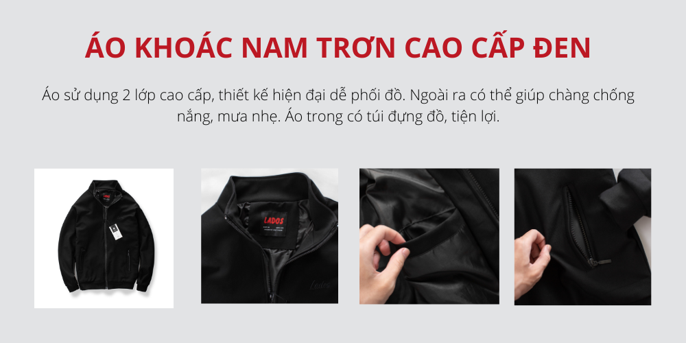 Áo khoác đen trơn CAO CẤP LADOS - 2048