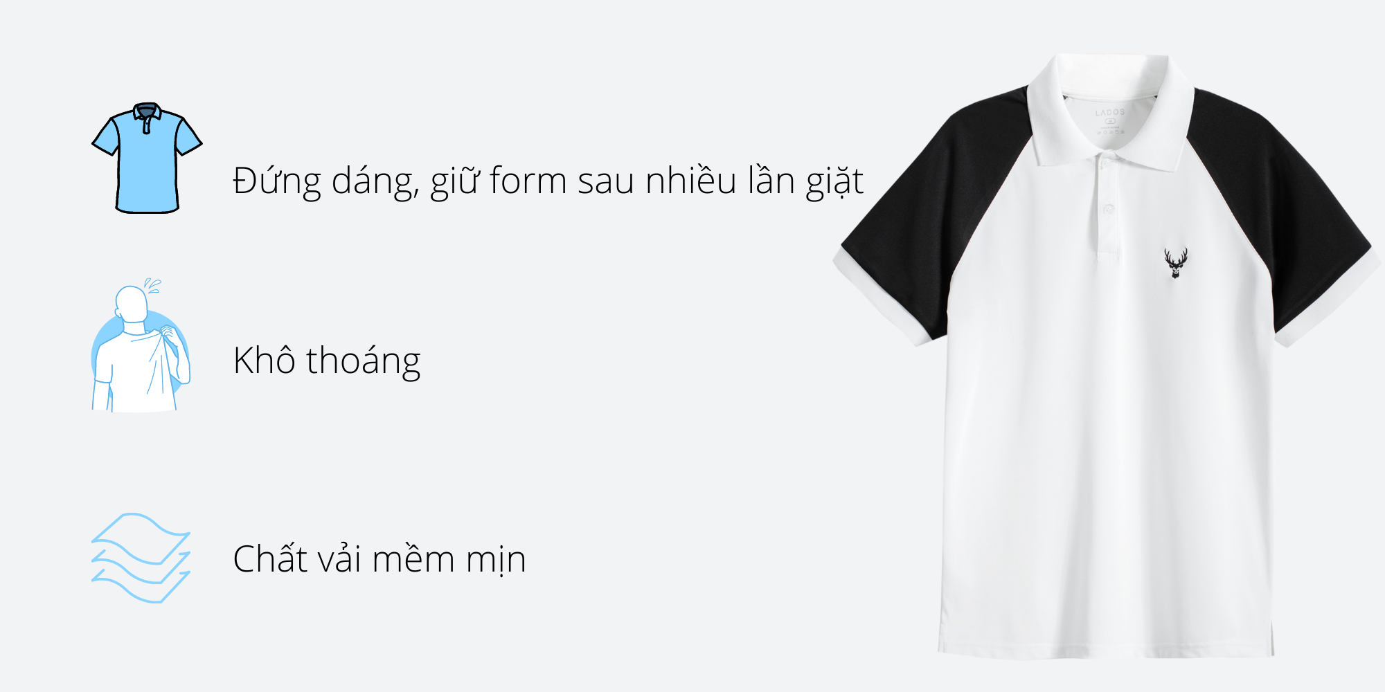 Áo thun polo nam thêu đầu hươu LADOS - 9089 Áo thun polo nam thêu đầu hươu LADOS - 9089