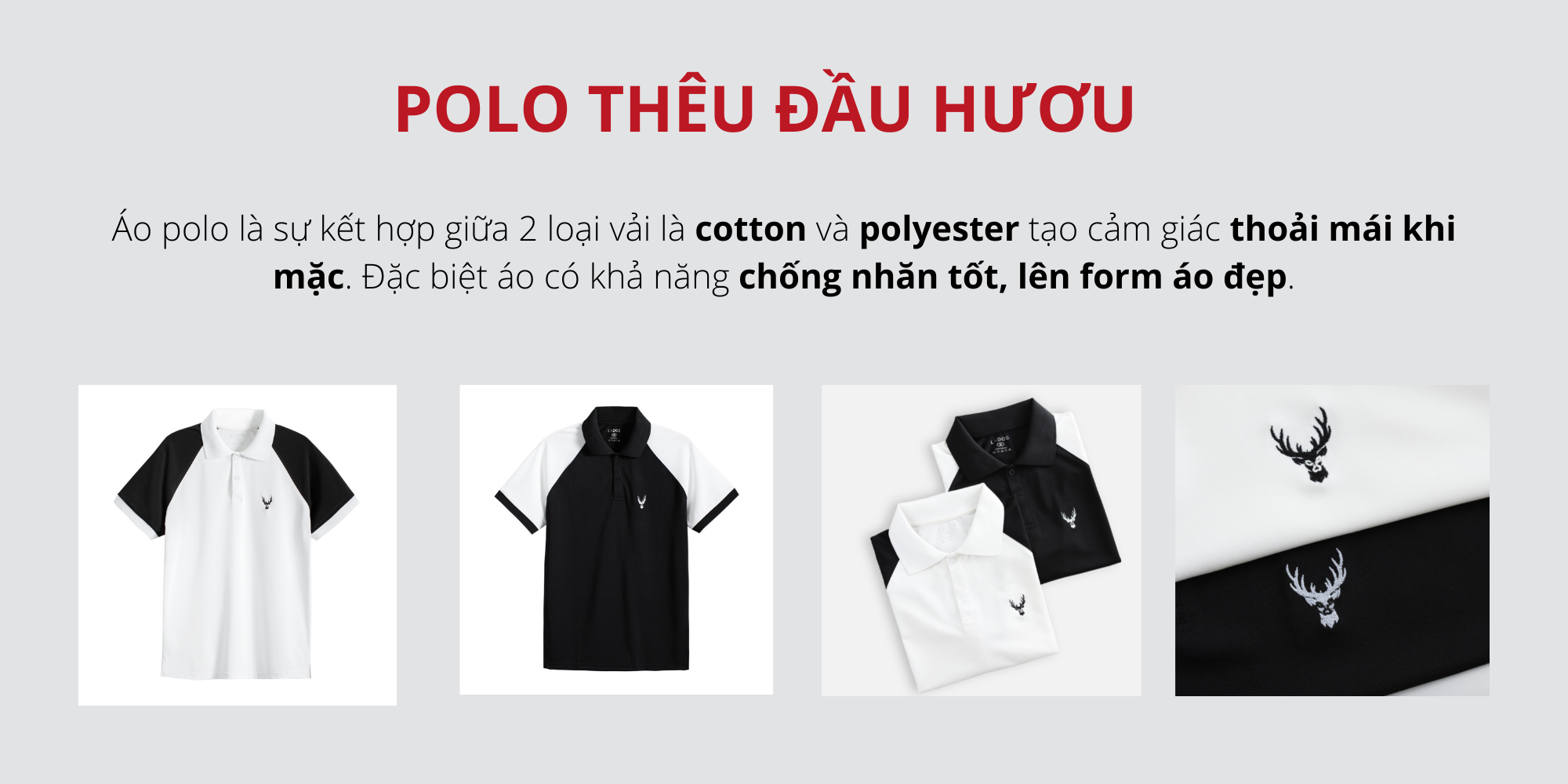 Áo thun polo nam thêu đầu hươu LADOS - 9089