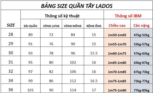 Hướng dẫn chọn size quần tây