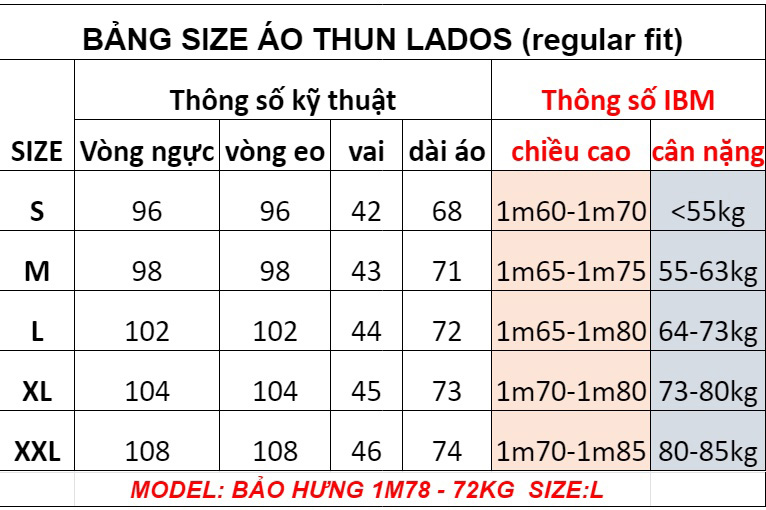 size áo thun cổ tròn