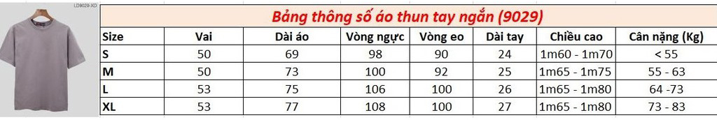 size ao thun 9029