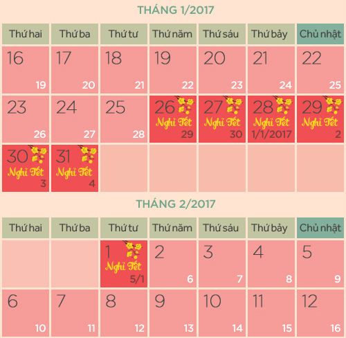 Lịch nghỉ tết nguyên đán 2017 của học sinh Hà Nội