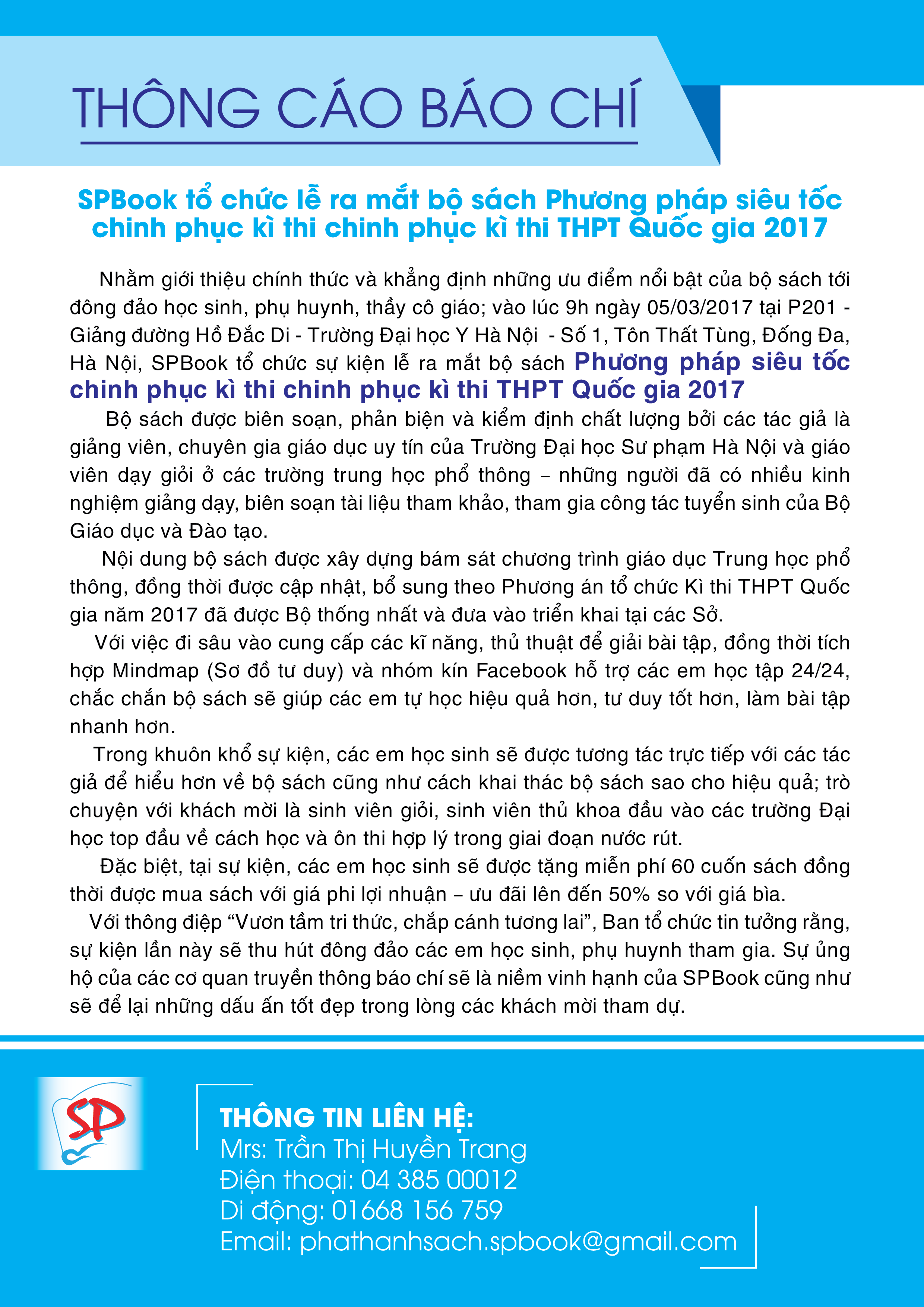 THÔNG CÁO BÁO CHÍ RA MẮT BỘ SÁCH PHƯƠNG PHÁP SIÊU TỐC CỦA SPBOOK