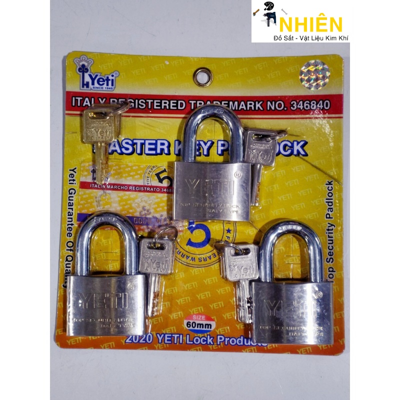 Bộ Khóa Yeti 3 Ổ 60mm Chìa Chủ Master Key Padlock
