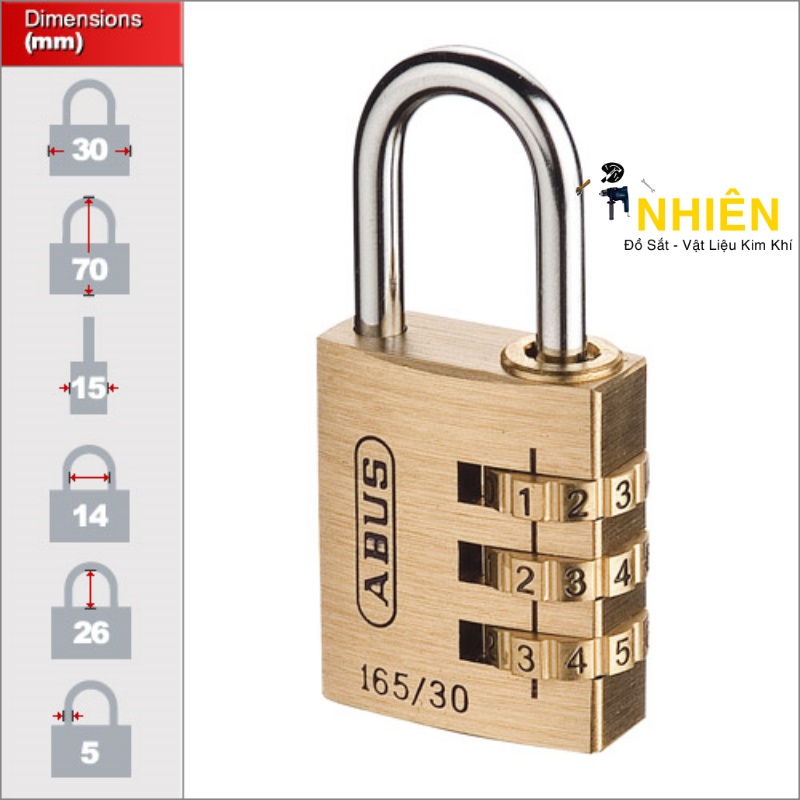 Khóa số thau Abus 165/30 thân rộng 30mm
