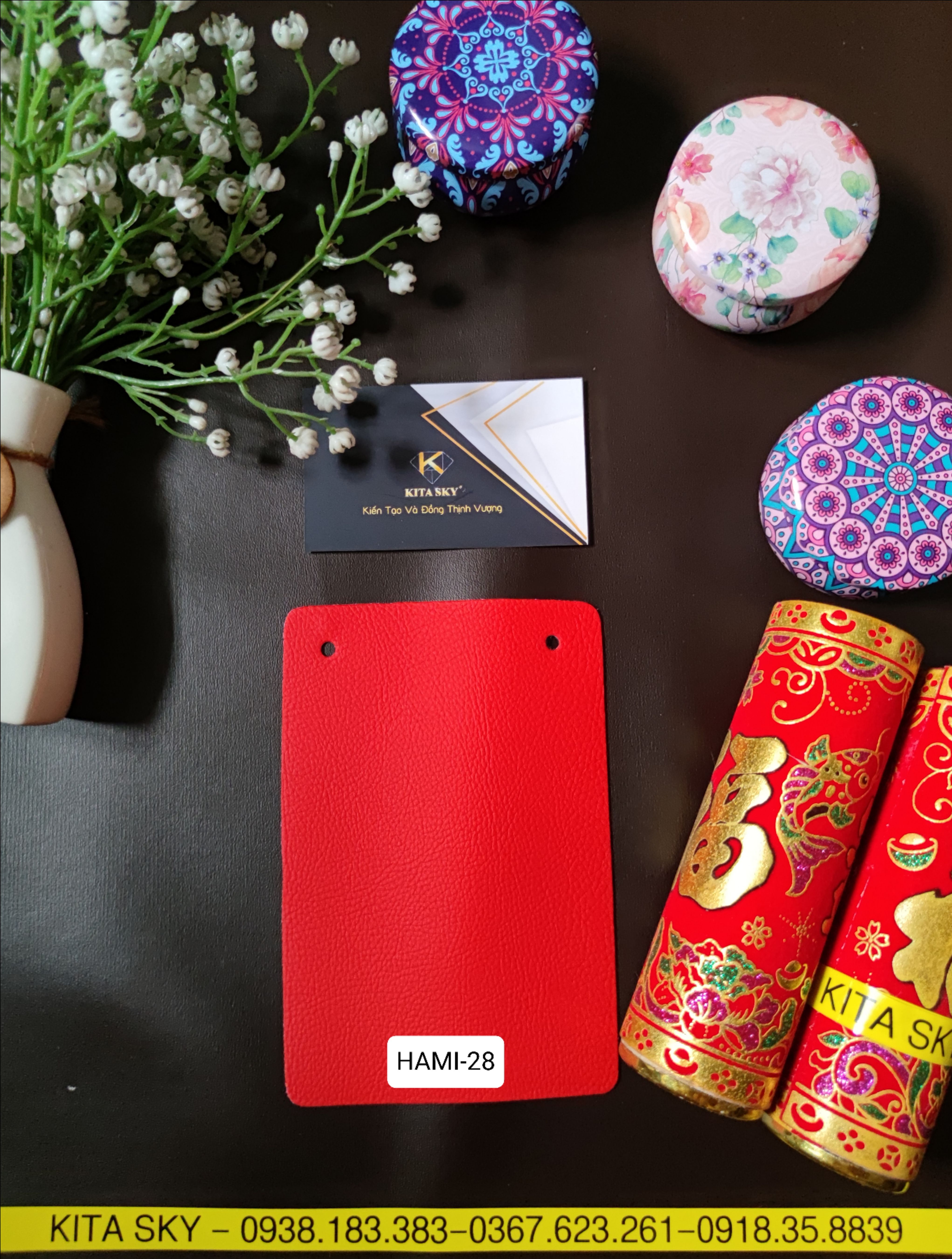 KITA-HAMI-28:-MÀU ĐỎ CAM TƯƠI RED-ORANGE VÂN ĐẾ VẢI