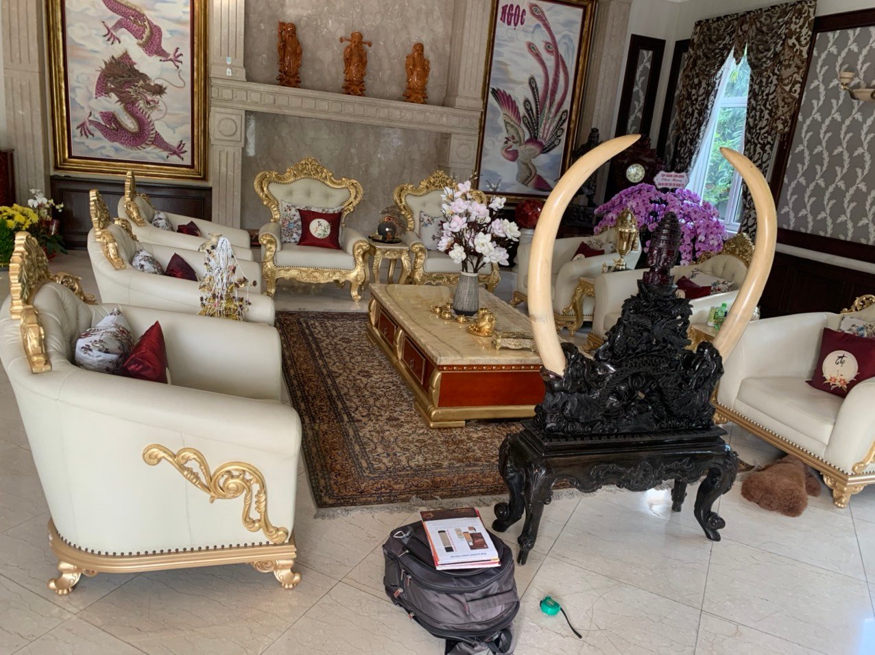 BỌC LẠI VÀ DÁT VÀNG THẬT 24K BỘ BÀN GHẾ TÂN CỔ ĐIỂN