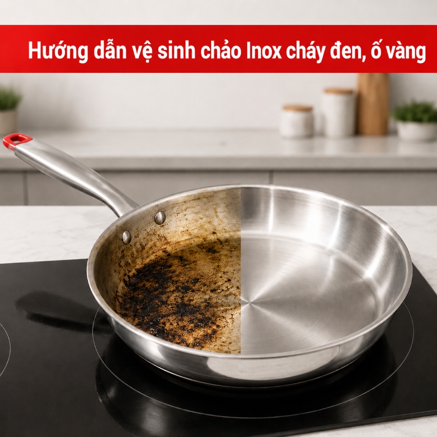 Hướng dẫn vệ sinh chảo inox cháy đen, ố vàng sáng bóng như mới - Kalpen
