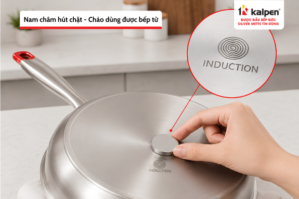 Cách nhận biết chảo inox dùng được bếp từ bằng nam châm và ký hiệu Induction