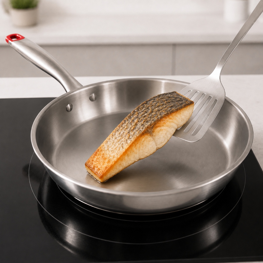 Chiên cá bằng chảo inox 304 không bị dính khi làm nóng đúng cách