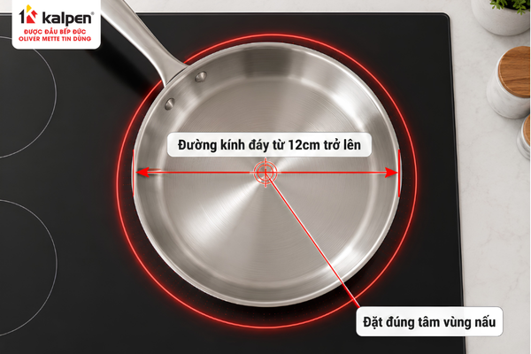 Đặt chảo đúng trung tâm vùng nấu