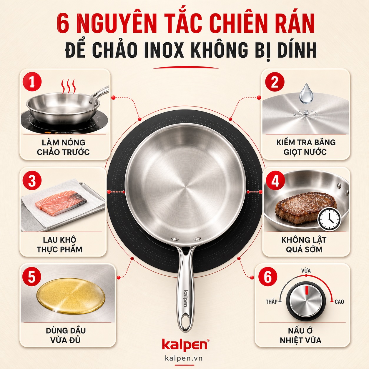 Chiên rán bằng chảo inox 304 không bị dính khi làm nóng đúng cách