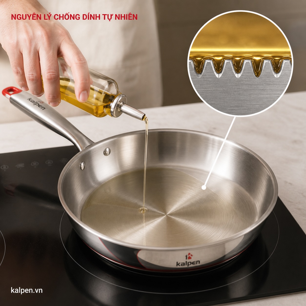 Nguyên lý lớp chống dính tự nhiên trên bề mặt chảo inox 304