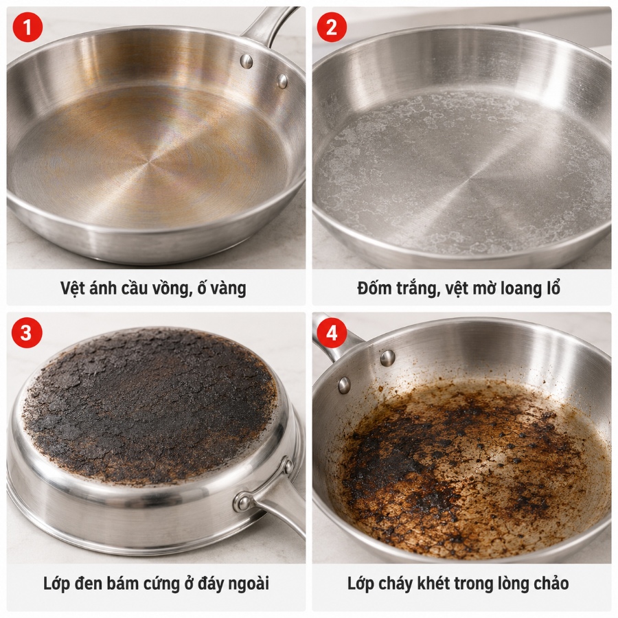 Nguyên nhân chảo inox bị ố vàng và cháy đen sau thời gian sử dụng