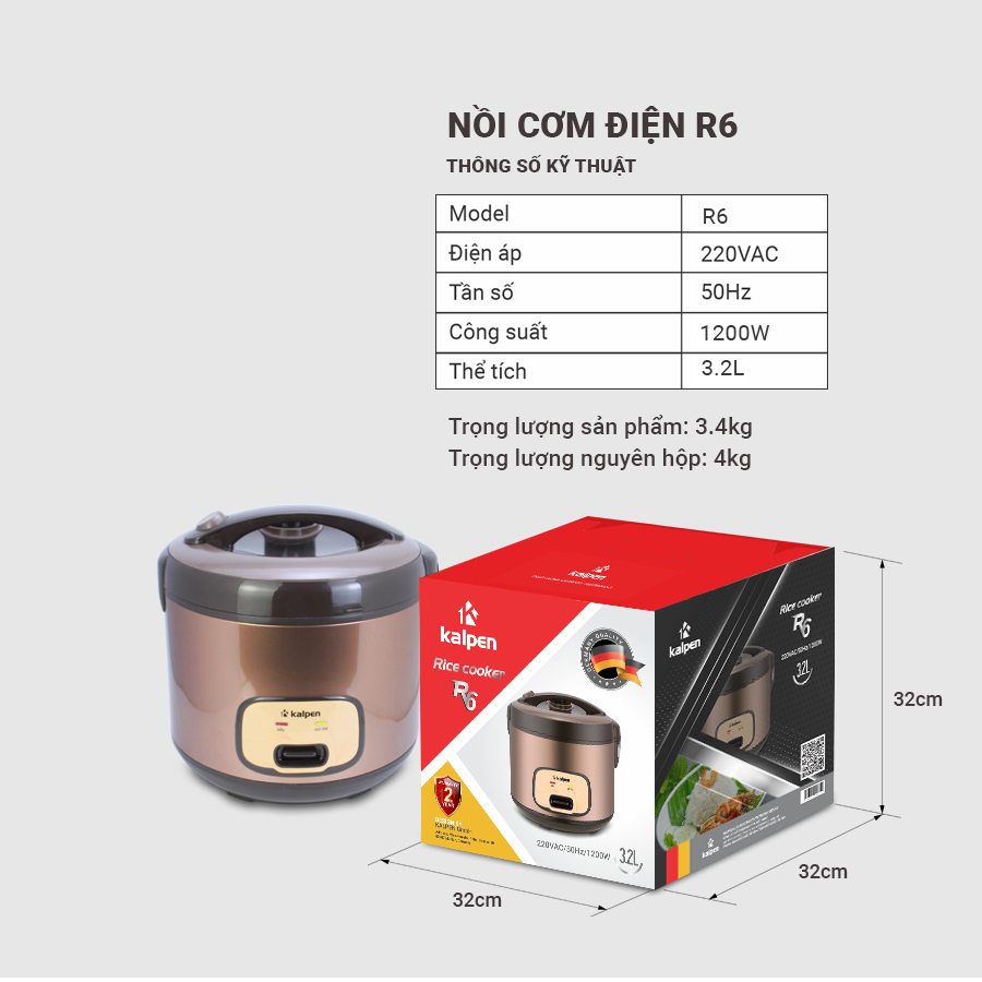  Nồi cơm điện cao cấp Kalpen R6, 3.2L.