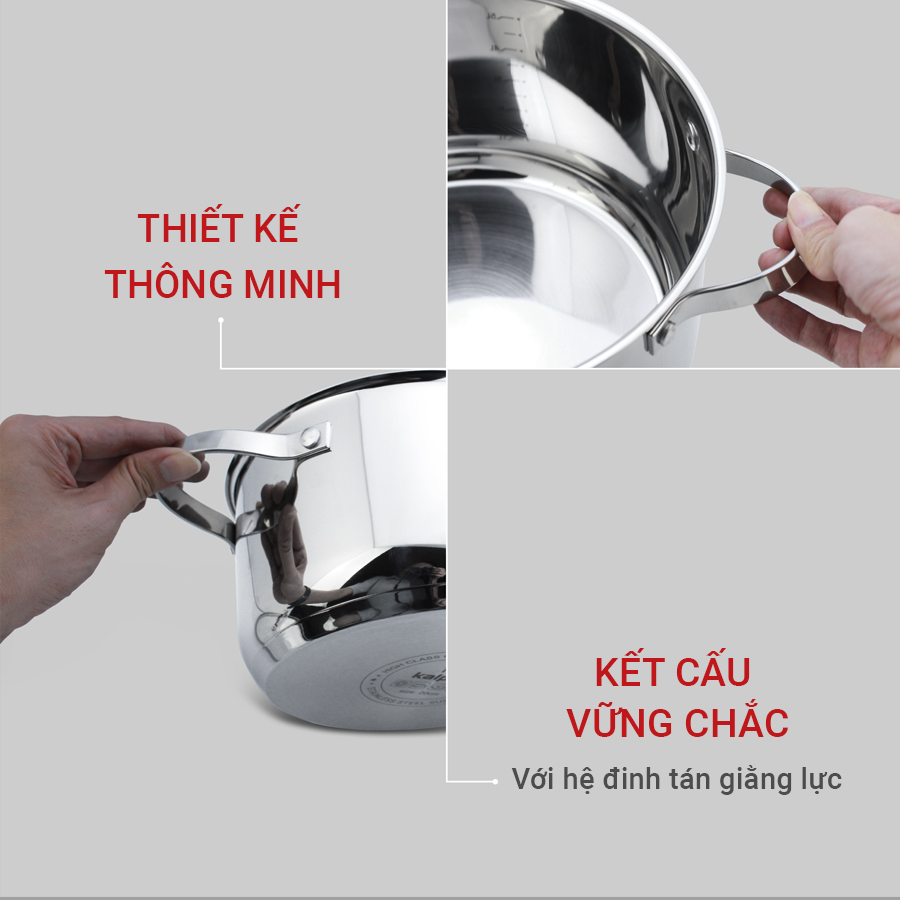 Nồi Inox 304 size 20 cm cao cấp 5 đáy Kalpen Lermat