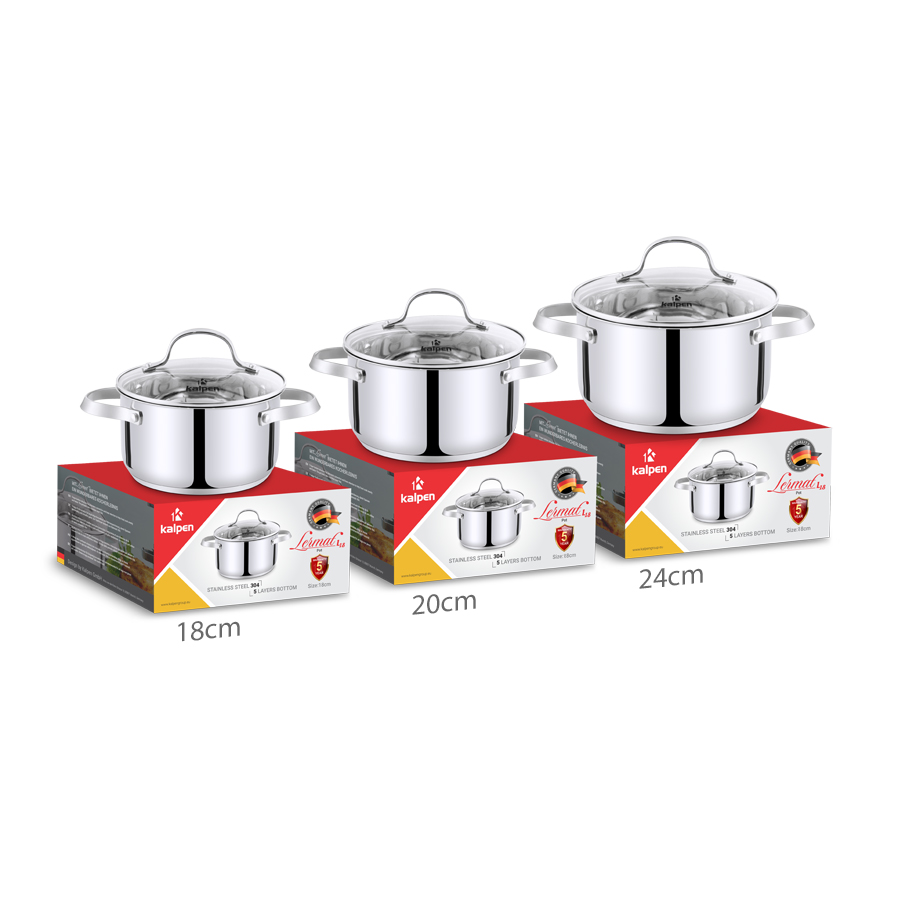Nồi Inox 304 size 18cm cao cấp 5 đáy Kalpen Lermat