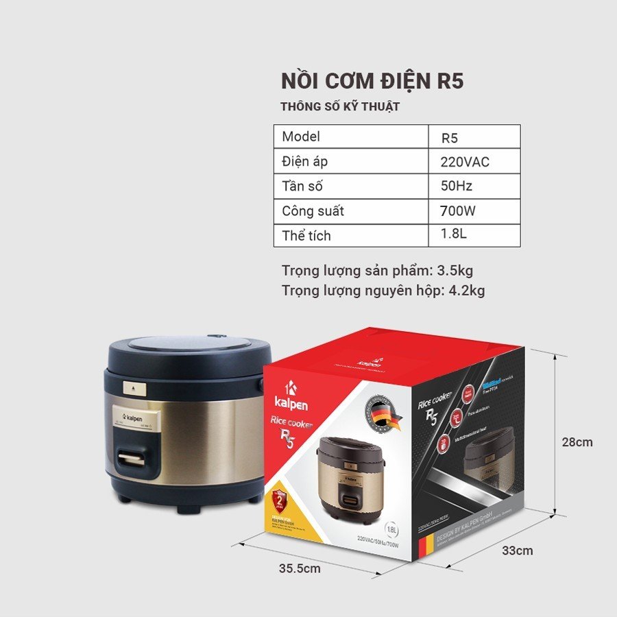 Nồi cơm điện cao cấp Kalpen R5, 1.8L