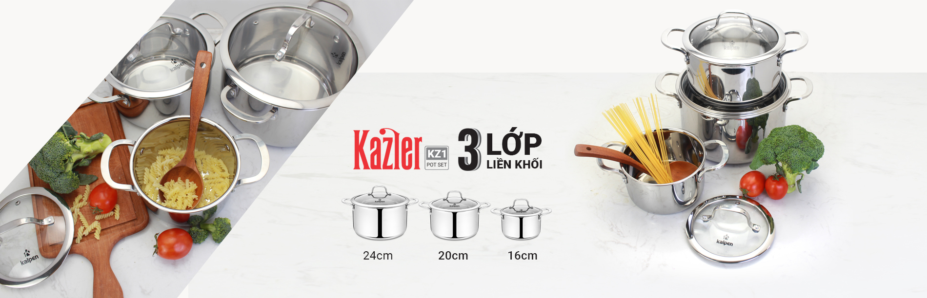 Bộ nồi Inox 3 lớp liền khối Kalpen Kazler KZ1