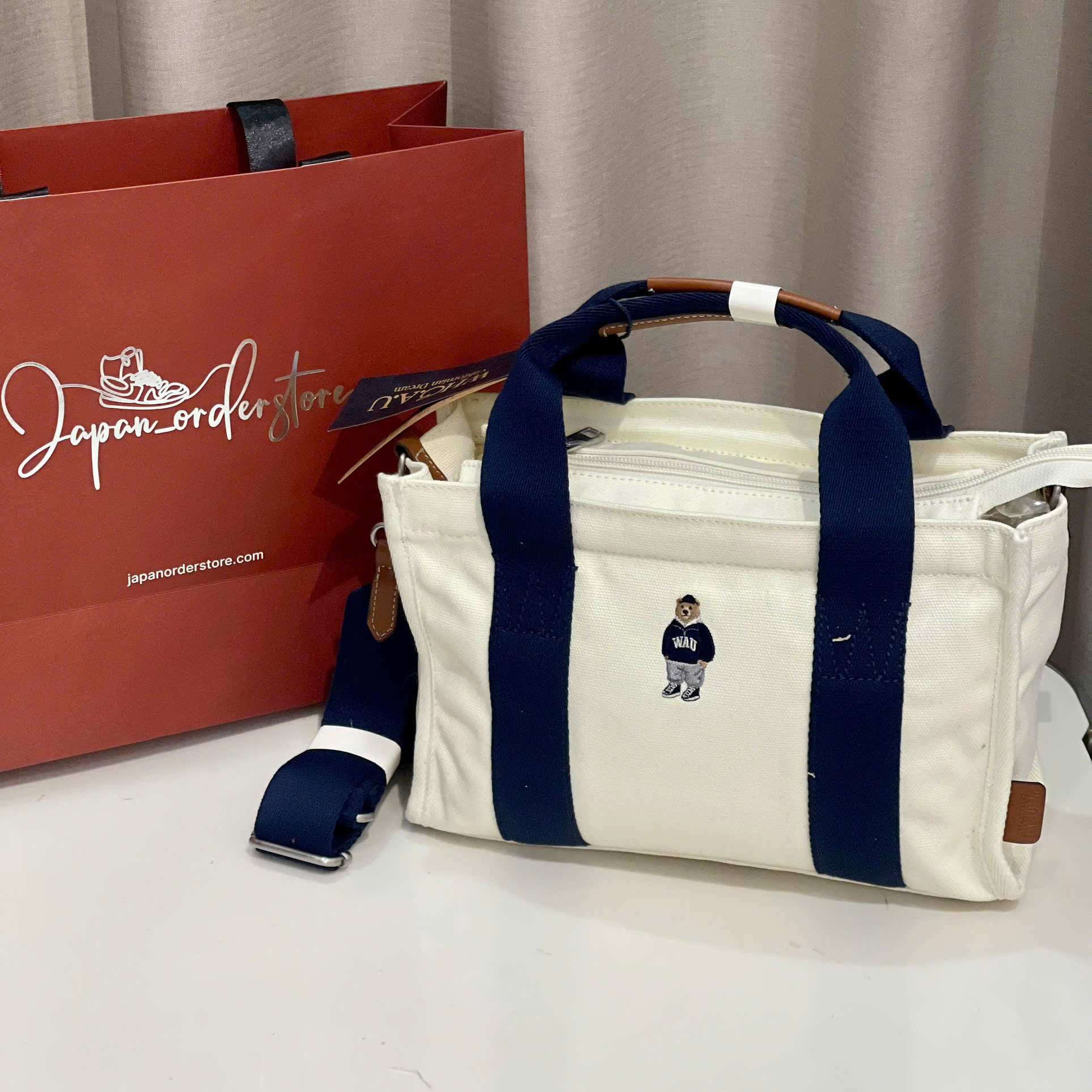 Túi Tote WHO.A.U Steve Canvas Cream Navy WHBGE4911A