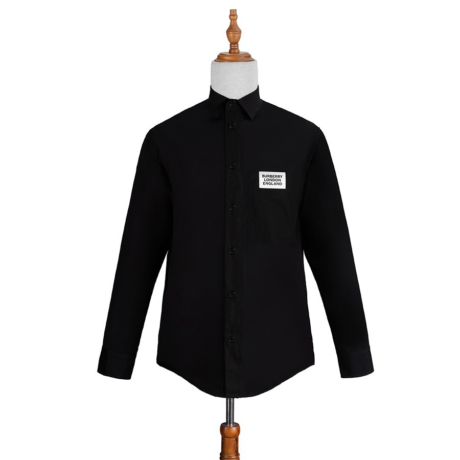 Burberry Logo Detail Stretch Cotton Poplin Shirt Black