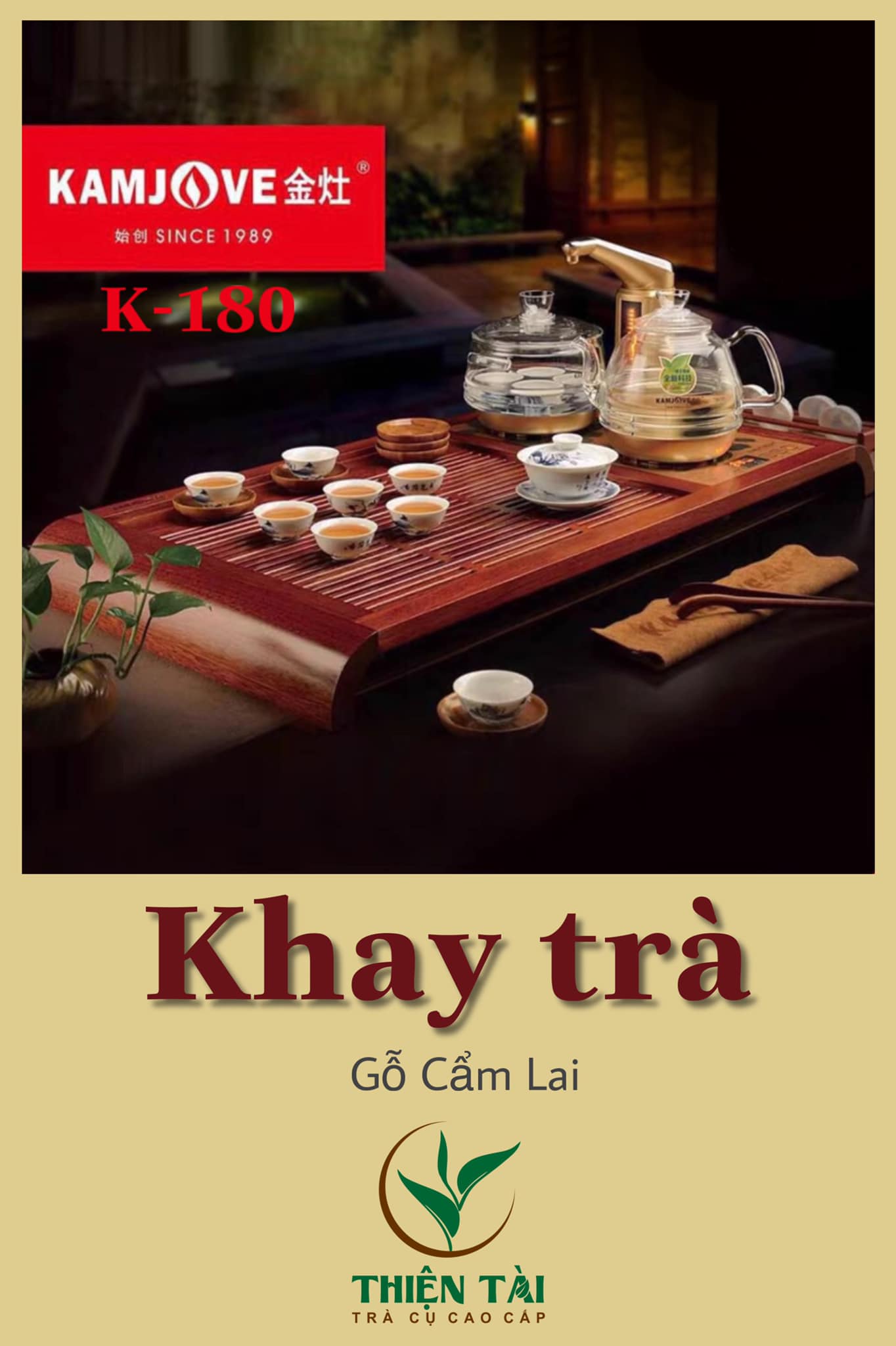 Bộ Bàn Trà Ấm Điện Chính Hãng Kamjove K-180 (Gỗ Cẩm Lai)