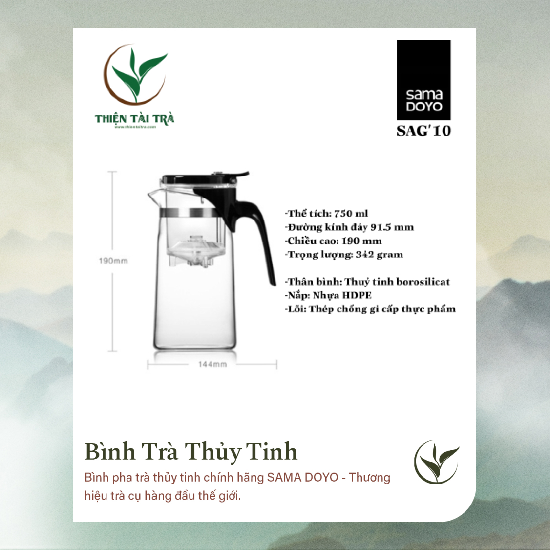 Bình Trà Thủy Tinh SAMADOYO SAG-10 (750ml)