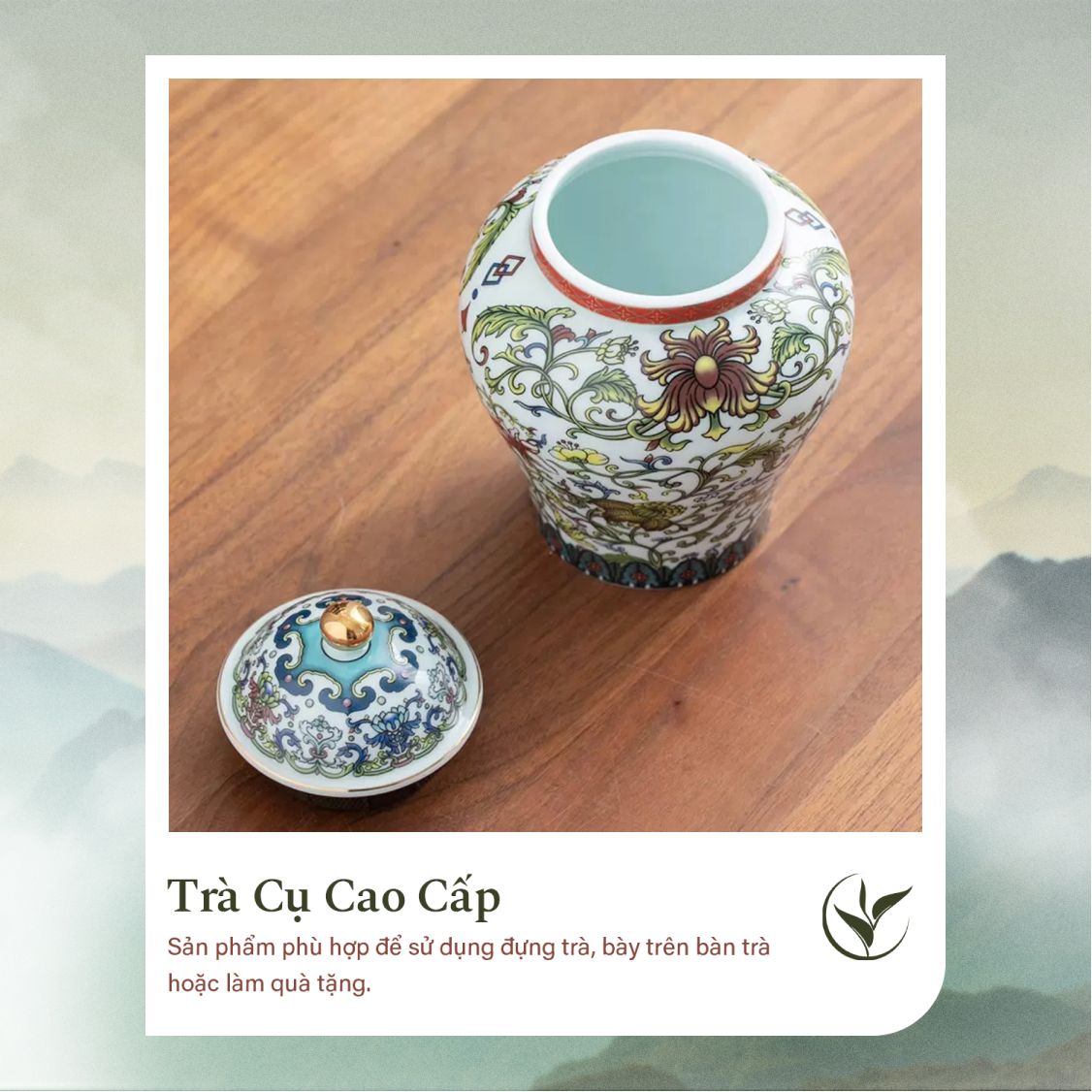 Set 2 lọ đựng trà men hoa nổi (hộp đỏ)